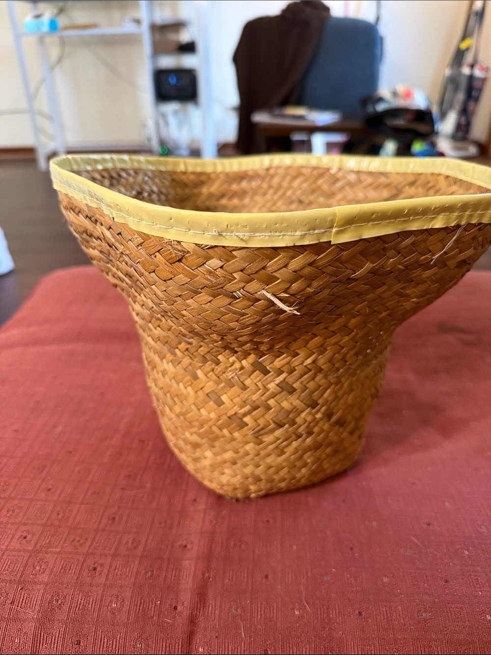 Natural Woven Storage Basket with Yellow Trim